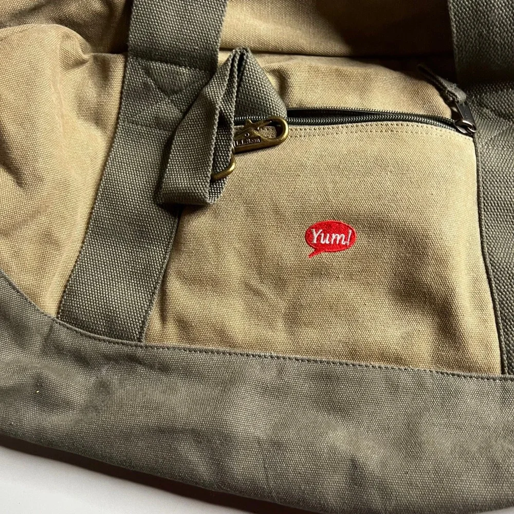 LL Bean Canvas Duffle Bag Khaki Olive Green‎ World Hunger Relief Travel Gym Bag